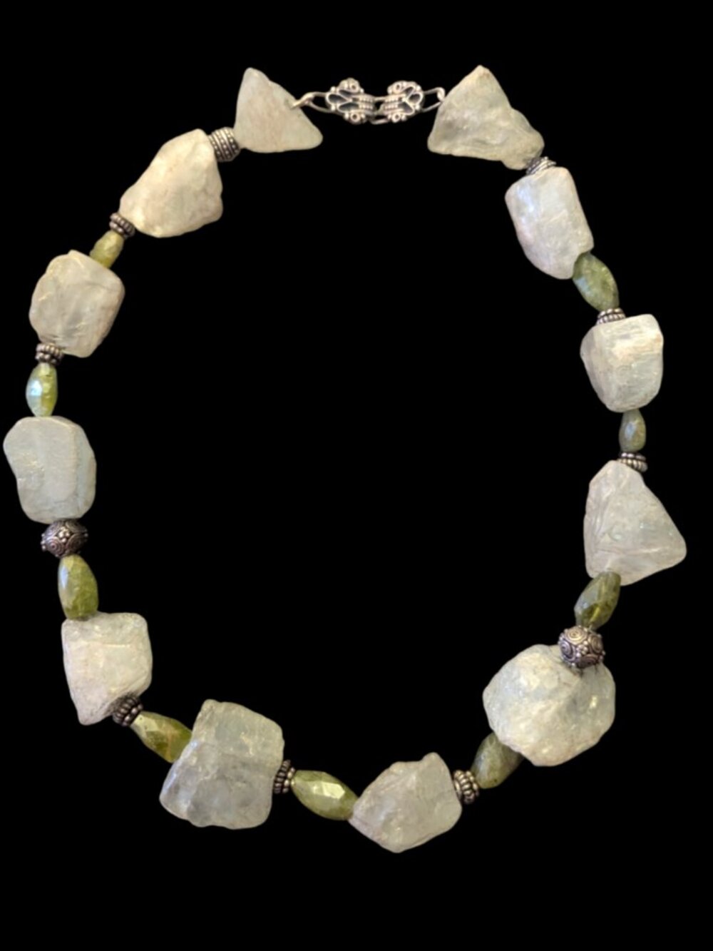 925 Sterling Silver Raw And Carved Natural Gemstones Chunky Heavy 18" Statement